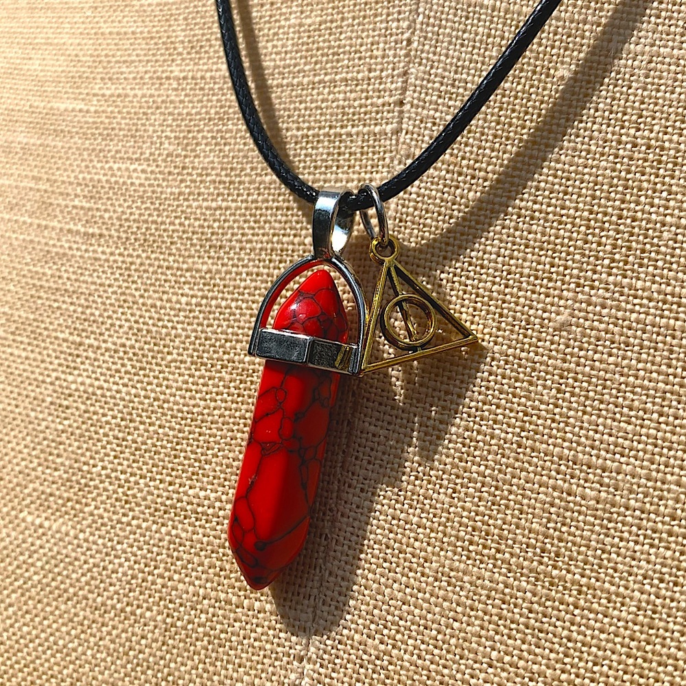 Handmade Blood Red Howlite/Turquoise Resin Crystal Amulet Necklace & Charm